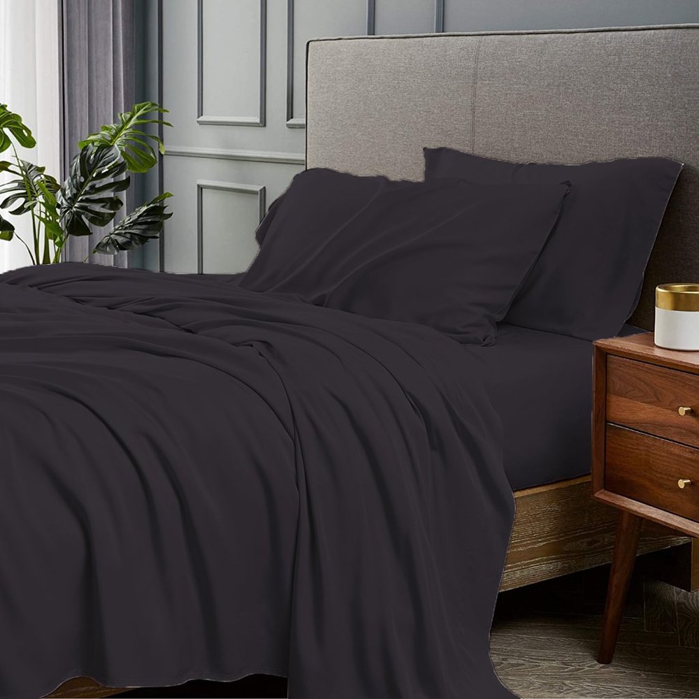 CAL KING - DARK GREY - 4 Piece Bamboo Bed Sheet Set